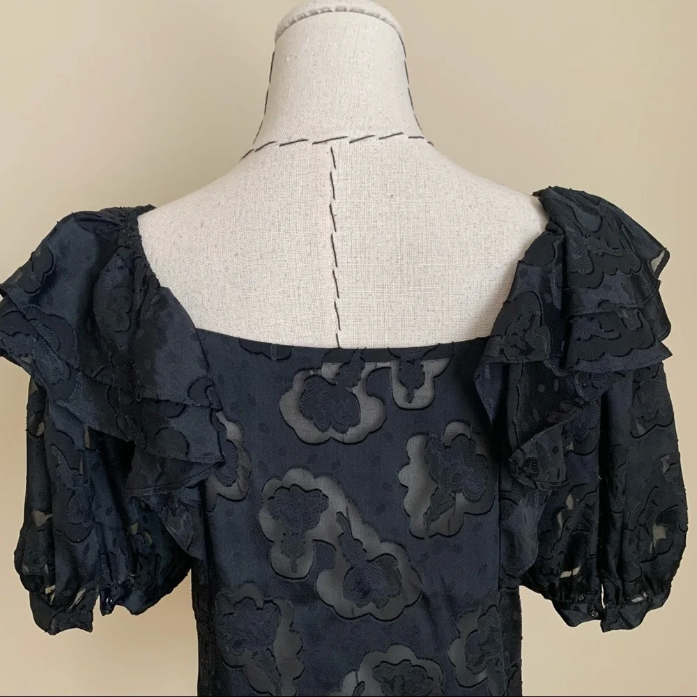 Rebecca Taylor Satin Jacquard Ruffle Top Blouse sz 0 XS - Picture 7 of 14